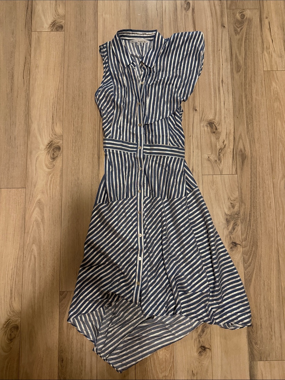 Striped Navy and White Button-Front Midi Dress - Women